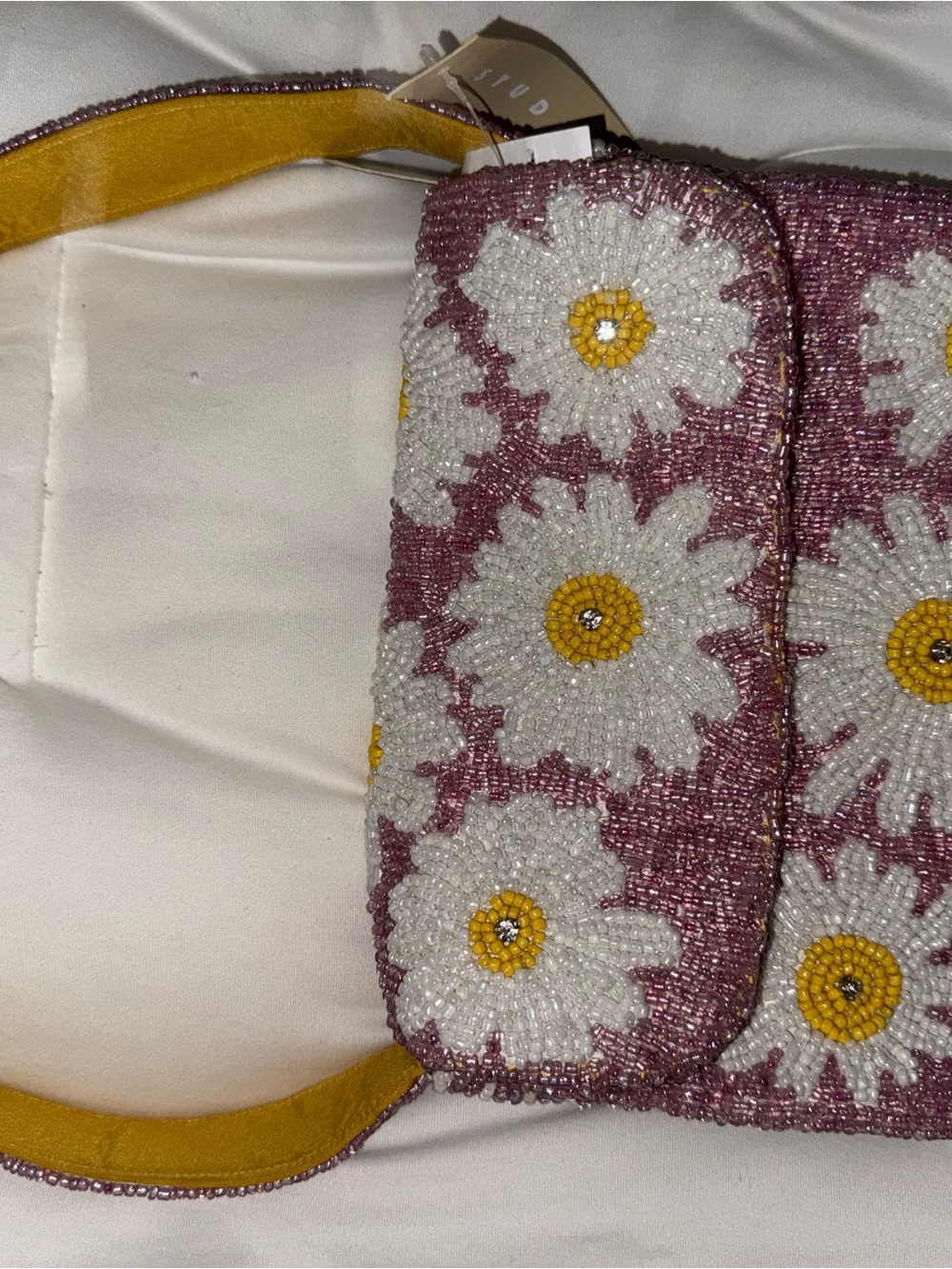 White Daisy Beaded Shoulder Bag Handmade in India New with Tags - Picture 13 of 15